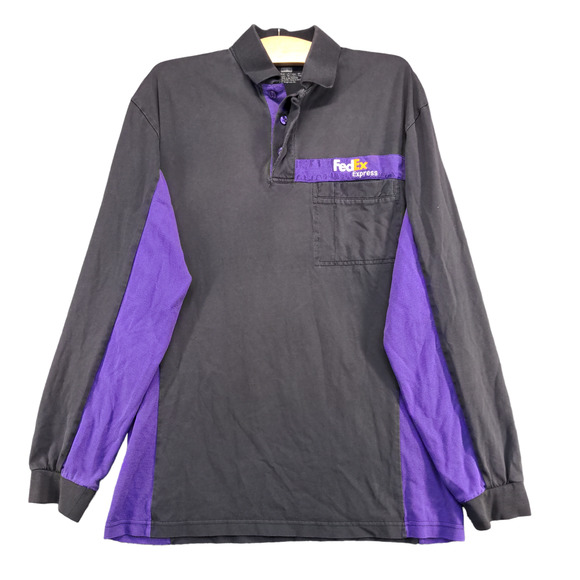 FedEx Express Men's Stan Herman Long Sleeve Polo Shirt Black Purple Size M - Picture 1 of 12